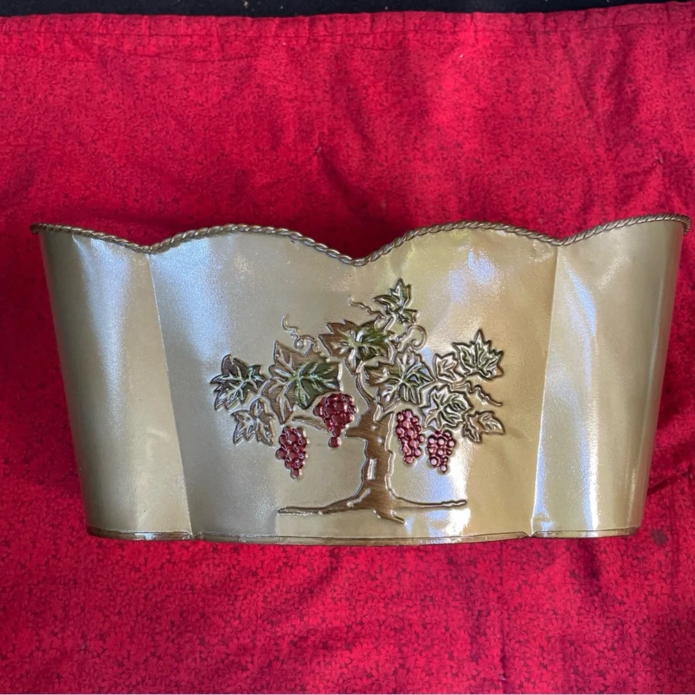 Gold Metal Planter with Grape Vine Design‎ 14x8x6.5”